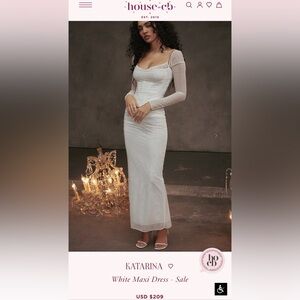 House of CB Katarina White Sheer Sleeve and Lace Dress